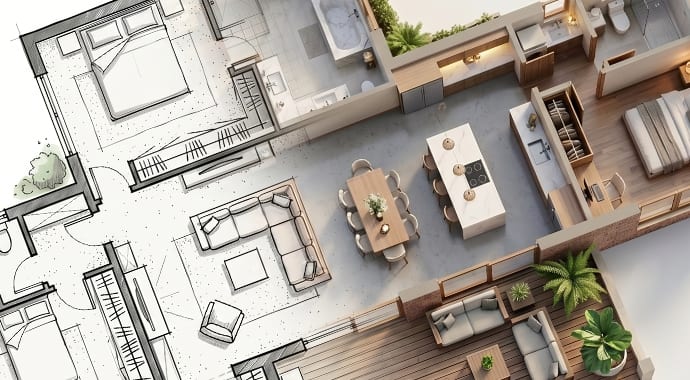2D floor  plans to 3D perspective